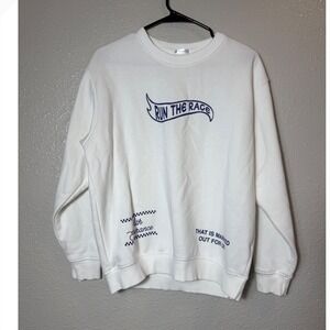 Elevated Faith Run Race Graphic Crewneck Sweatshirt White Hebrews12:1 Size XS